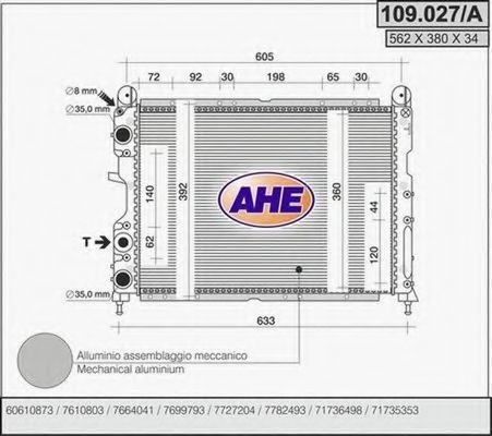AHE 109.027/A Радиатор, охлаждение двигателя для FIAT TEMPRA (Фиат Тэмпра) AHE 109.027/A Радиатор, охлаждение двигателя для FIAT TEMPRA (Фиат Тэмпра)