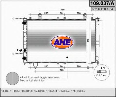 AHE 109.037/A Радиатор, охлаждение двигателя для PEUGEOT (Пежо) AHE 109.037/A Радиатор, охлаждение двигателя для PEUGEOT (Пежо)