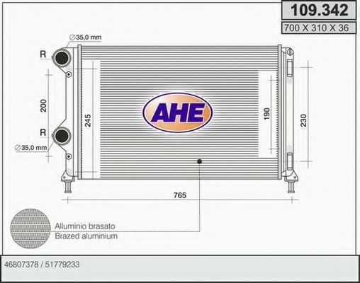 AHE 109.342 Радиатор, охлаждение двигателя для FIAT (Фиат) AHE 109.342 Радиатор, охлаждение двигателя для FIAT (Фиат)