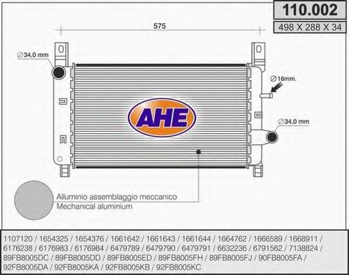 AHE 110.002 Радиатор, охлаждение двигателя для FORD FIESTA (Форд Фиэста) AHE 110.002 Радиатор, охлаждение двигателя для FORD FIESTA (Форд Фиэста)