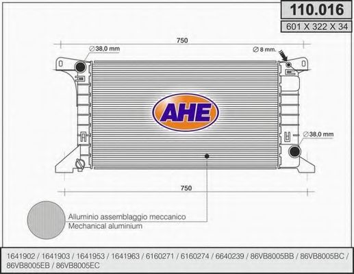 AHE 110.016 Радиатор, охлаждение двигателя для FORD (Форд) AHE 110.016 Радиатор, охлаждение двигателя для FORD (Форд)