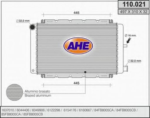 AHE 110.021 Радиатор, охлаждение двигателя для FORD (Форд) AHE 110.021 Радиатор, охлаждение двигателя для FORD (Форд)