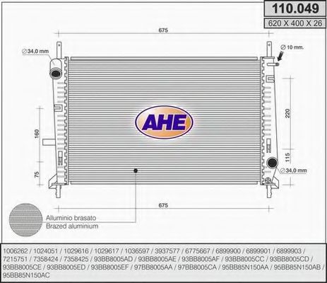 AHE 110.049 Радиатор, охлаждение двигателя для FORD MONDEO (Форд Мондэо) AHE 110.049 Радиатор, охлаждение двигателя для FORD MONDEO (Форд Мондэо)