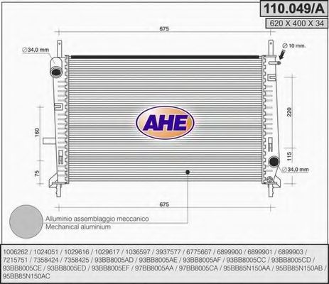 AHE 110.049/A Радиатор, охлаждение двигателя для FORD MONDEO (Форд Мондэо) AHE 110.049/A Радиатор, охлаждение двигателя для FORD MONDEO (Форд Мондэо)