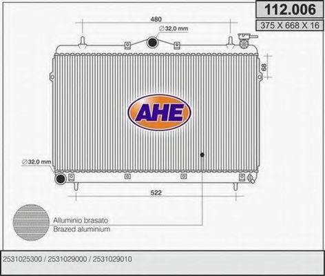 AHE 112.006 Радиатор, охлаждение двигателя для HYUNDAI (Хендай) AHE 112.006 Радиатор, охлаждение двигателя для HYUNDAI (Хендай)