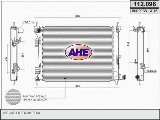 AHE 112.096 Радиатор, охлаждение двигателя для HYUNDAI (Хендай) AHE 112.096 Радиатор, охлаждение двигателя для HYUNDAI (Хендай)