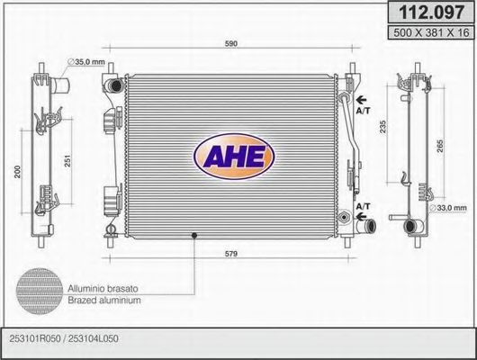 AHE 112.097 Радиатор, охлаждение двигателя для HYUNDAI (Хендай) AHE 112.097 Радиатор, охлаждение двигателя для HYUNDAI (Хендай)