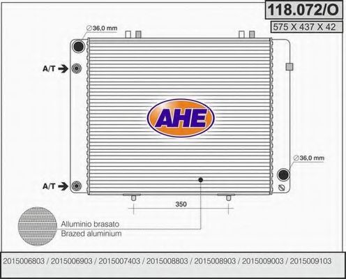 AHE 118.072/O Радиатор, охлаждение двигателя для MERCEDESBENZ (Мерседес бенц) AHE 118.072/O Радиатор, охлаждение двигателя для MERCEDESBENZ (Мерседес бенц)