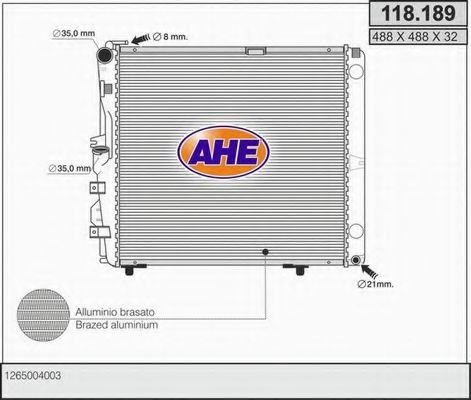 AHE 118.189 Радиатор, охлаждение двигателя для MERCEDESBENZ (Мерседес бенц) AHE 118.189 Радиатор, охлаждение двигателя для MERCEDESBENZ (Мерседес бенц)