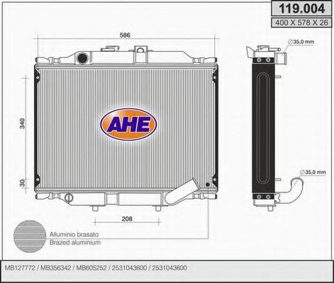AHE 119.004 Радиатор, охлаждение двигателя для MITSUBISHI L 300 STARWAGON (Митсубиши/митсубиси Л 300 старвагон) AHE 119.004 Радиатор, охлаждение двигателя для MITSUBISHI L 300 STARWAGON (Митсубиши/митсубиси Л 300 старвагон)