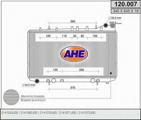 AHE 120.007 Радиатор, охлаждение двигателя для NISSAN PRIMERA (Ниссан Примера) AHE 120.007 Радиатор, охлаждение двигателя для NISSAN PRIMERA (Ниссан Примера)