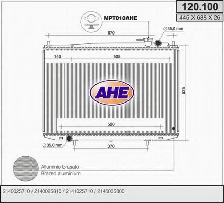 AHE 120.100 Радиатор, охлаждение двигателя 