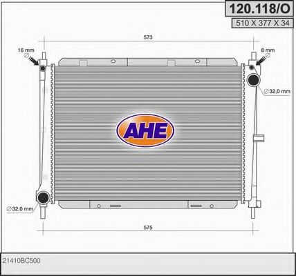 AHE 120.118/O Радиатор, охлаждение двигателя для NISSAN (Ниссан) AHE 120.118/O Радиатор, охлаждение двигателя для NISSAN (Ниссан)