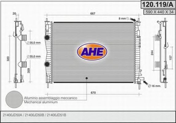 AHE 120.119/A Радиатор, охлаждение двигателя 