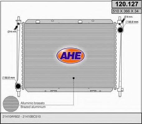 AHE 120.127 Радиатор, охлаждение двигателя для NISSAN (Ниссан) AHE 120.127 Радиатор, охлаждение двигателя для NISSAN (Ниссан)