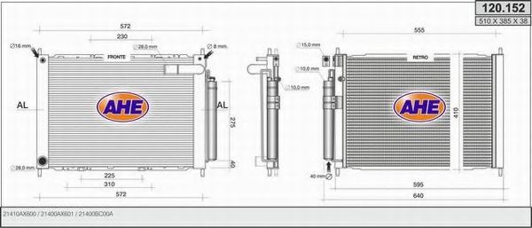 AHE 120.152 Радиатор, охлаждение двигателя для NISSAN MARCH III (Ниссан Марч 3) AHE 120.152 Радиатор, охлаждение двигателя для NISSAN MARCH III (Ниссан Марч 3)