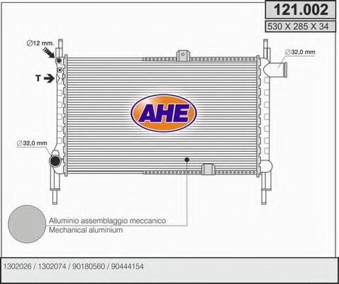 AHE 121.002 Радиатор, охлаждение двигателя 