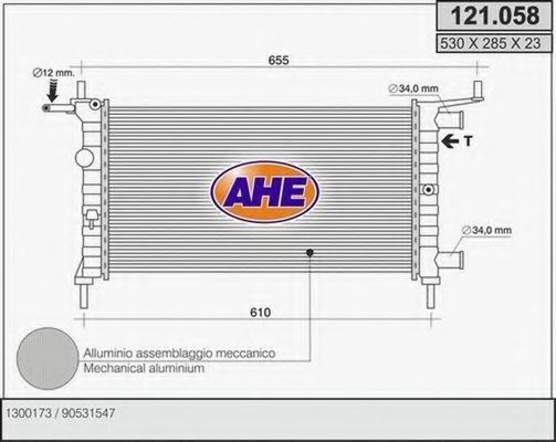 AHE 121.058 Радиатор, охлаждение двигателя 