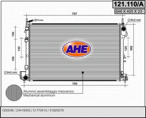 AHE 121.110/A Радиатор, охлаждение двигателя 