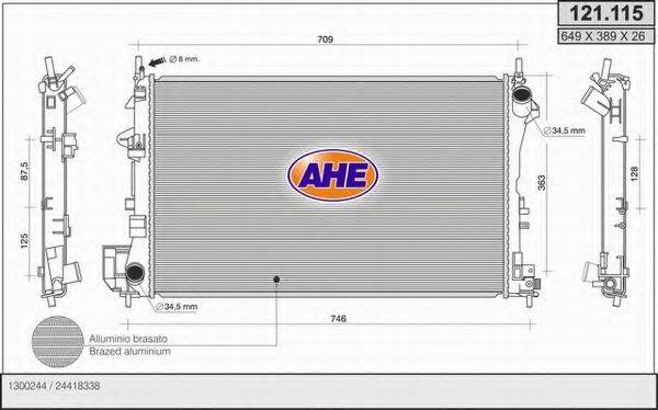 AHE 121.115 Радиатор, охлаждение двигателя 