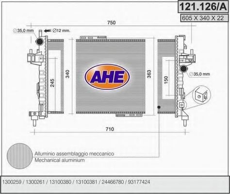 AHE 121.126/A Радиатор, охлаждение двигателя 