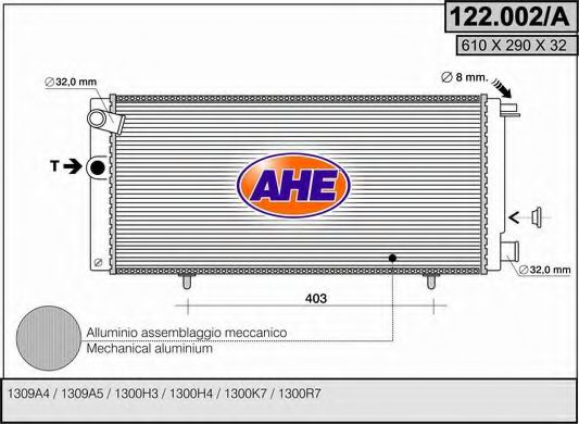 AHE 122.002/A Радиатор, охлаждение двигателя для PEUGEOT 205 I (Пежо 205 и) AHE 122.002/A Радиатор, охлаждение двигателя для PEUGEOT 205 I (Пежо 205 и)