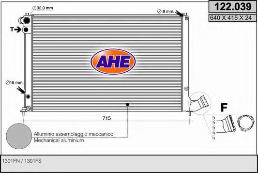 AHE 122.039 Радиатор, охлаждение двигателя 