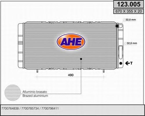 AHE 123.005 Радиатор, охлаждение двигателя для RENAULT ESPACE (Рено Эспаcэ) AHE 123.005 Радиатор, охлаждение двигателя для RENAULT ESPACE (Рено Эспаcэ)