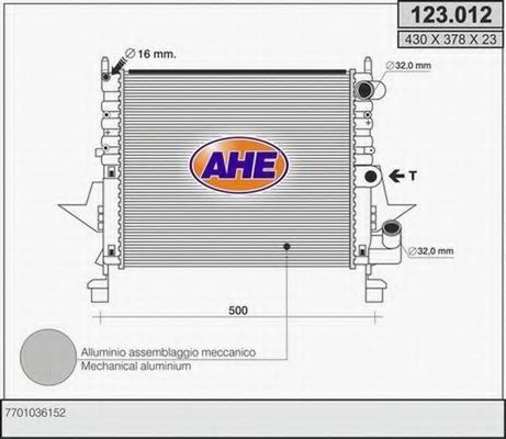 AHE 123.012 Радиатор, охлаждение двигателя 