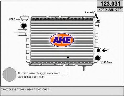 AHE 123.031 Радиатор, охлаждение двигателя для RENAULT LE CAR (Рено Лэ cар) AHE 123.031 Радиатор, охлаждение двигателя для RENAULT LE CAR (Рено Лэ cар)