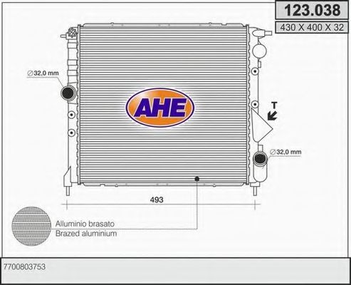 AHE 123.038 Радиатор, охлаждение двигателя 
