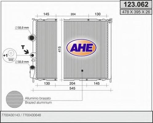 AHE 123.062 Радиатор, охлаждение двигателя 