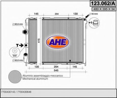 AHE 123.062/A Радиатор, охлаждение двигателя 
