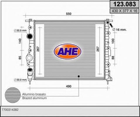 AHE 123.083 Радиатор, охлаждение двигателя для NISSAN KUBISTAR (Ниссан Кубистар) AHE 123.083 Радиатор, охлаждение двигателя для NISSAN KUBISTAR (Ниссан Кубистар)