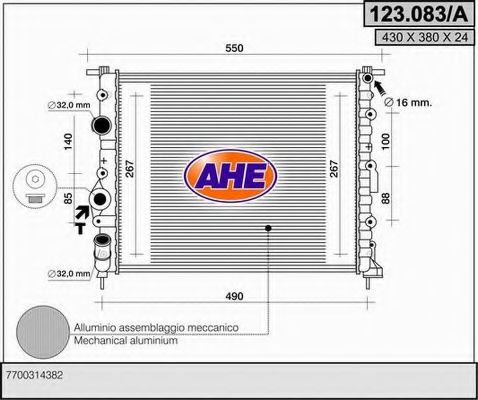 AHE 123.083/A Радиатор, охлаждение двигателя для NISSAN KUBISTAR (Ниссан Кубистар) AHE 123.083/A Радиатор, охлаждение двигателя для NISSAN KUBISTAR (Ниссан Кубистар)