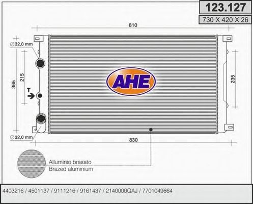 AHE 123.127 Радиатор, охлаждение двигателя 