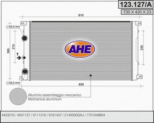 AHE 123.127/A Радиатор, охлаждение двигателя 