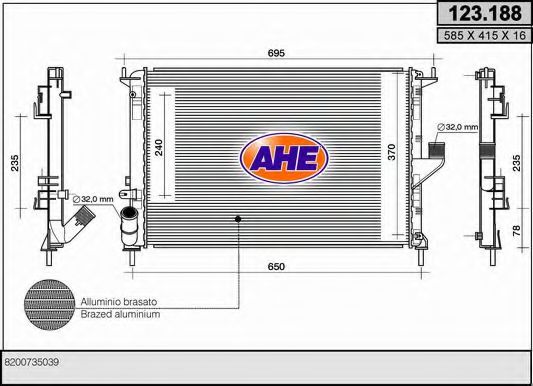 AHE 123.188 Радиатор, охлаждение двигателя для DACIA SANDERO (Дача Сандэро) AHE 123.188 Радиатор, охлаждение двигателя для DACIA SANDERO (Дача Сандэро)