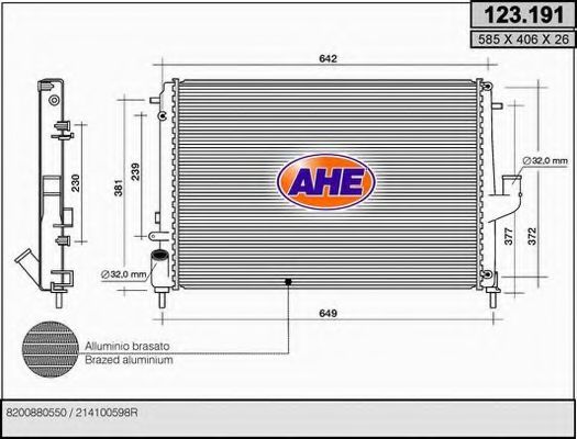 AHE 123.191 Радиатор, охлаждение двигателя для DACIA SANDERO (Дача Сандэро) AHE 123.191 Радиатор, охлаждение двигателя для DACIA SANDERO (Дача Сандэро)