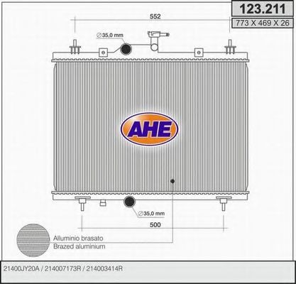 AHE 123.211 Радиатор, охлаждение двигателя 