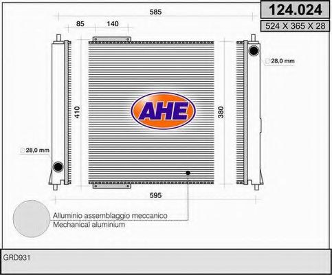 AHE 124.024 Радиатор, охлаждение двигателя 