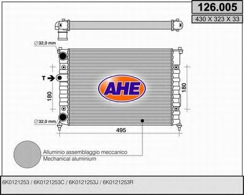 AHE 126.005 Радиатор, охлаждение двигателя 