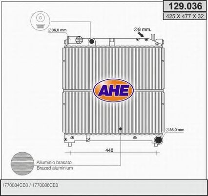 AHE 129.036 Радиатор, охлаждение двигателя 
