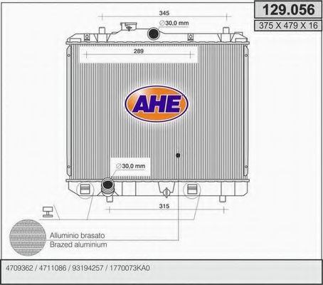 AHE 129.056 Радиатор, охлаждение двигателя для OPEL (Опель) AHE 129.056 Радиатор, охлаждение двигателя для OPEL (Опель)