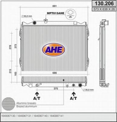 AHE 130.206 Радиатор, охлаждение двигателя 