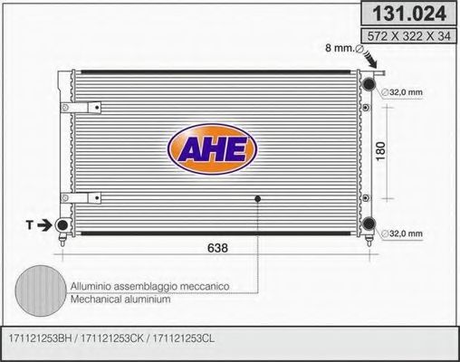 AHE 131.024 Радиатор, охлаждение двигателя для VOLKSWAGEN CADDY I (Фольксваген Cаддъ и) AHE 131.024 Радиатор, охлаждение двигателя для VOLKSWAGEN CADDY I (Фольксваген Cаддъ и)