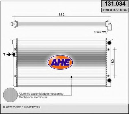 AHE 131.034 Радиатор, охлаждение двигателя 
