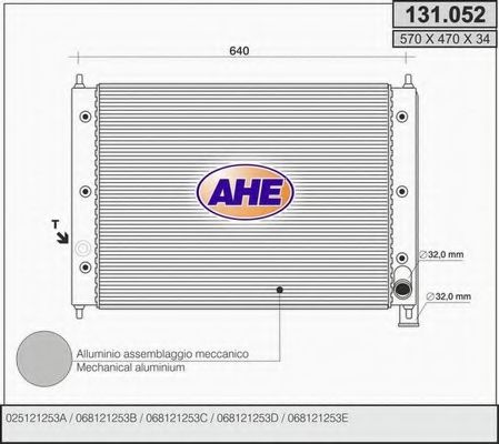 AHE 131.052 Радиатор, охлаждение двигателя для VOLKSWAGEN T3 CARAVELLE (Фольксваген Т3 cараvэллэ) AHE 131.052 Радиатор, охлаждение двигателя для VOLKSWAGEN T3 CARAVELLE (Фольксваген Т3 cараvэллэ)