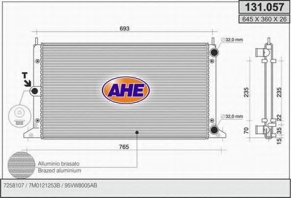 AHE 131.057 Радиатор, охлаждение двигателя для VOLKSWAGEN SHARAN (Фольксваген Шаран) AHE 131.057 Радиатор, охлаждение двигателя для VOLKSWAGEN SHARAN (Фольксваген Шаран)