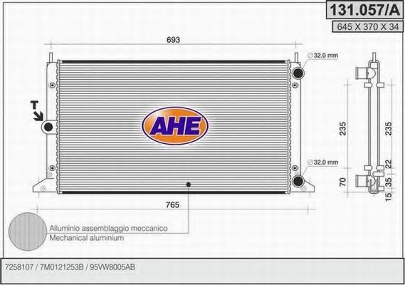 AHE 131.057/A Радиатор, охлаждение двигателя для VOLKSWAGEN SHARAN (Фольксваген Шаран) AHE 131.057/A Радиатор, охлаждение двигателя для VOLKSWAGEN SHARAN (Фольксваген Шаран)